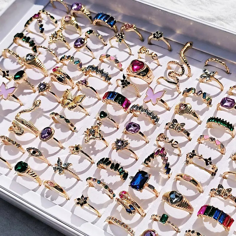 20pcs Colorful Rings for Women – Mixed Designs with Butterfly, Snake & Trendy Styles