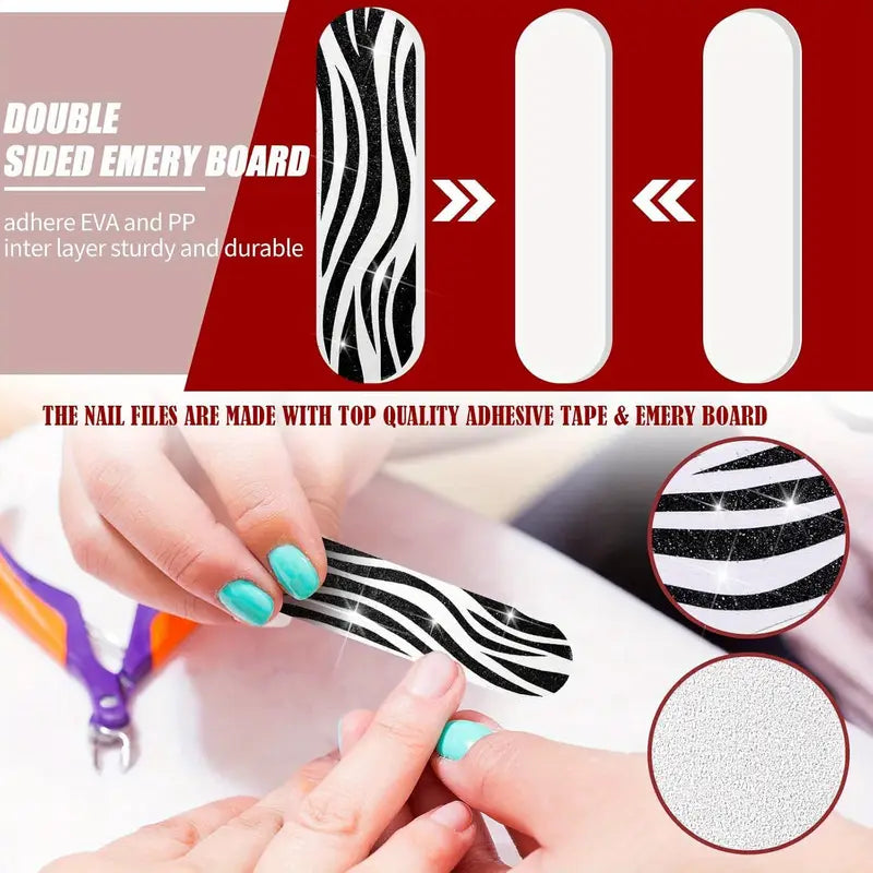 50pcs Colorful Nail Files – Double-Sided Emery Boards with Floral, Leopard & Rainbow Designs for Manicure & Pedicure