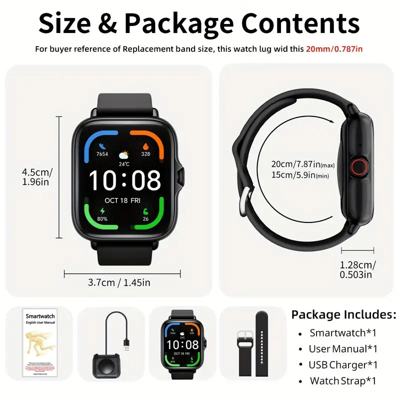 1.83" Smartwatch – Full Touchscreen, Calls & Messages, Fitness Tracker for Android/iPhone