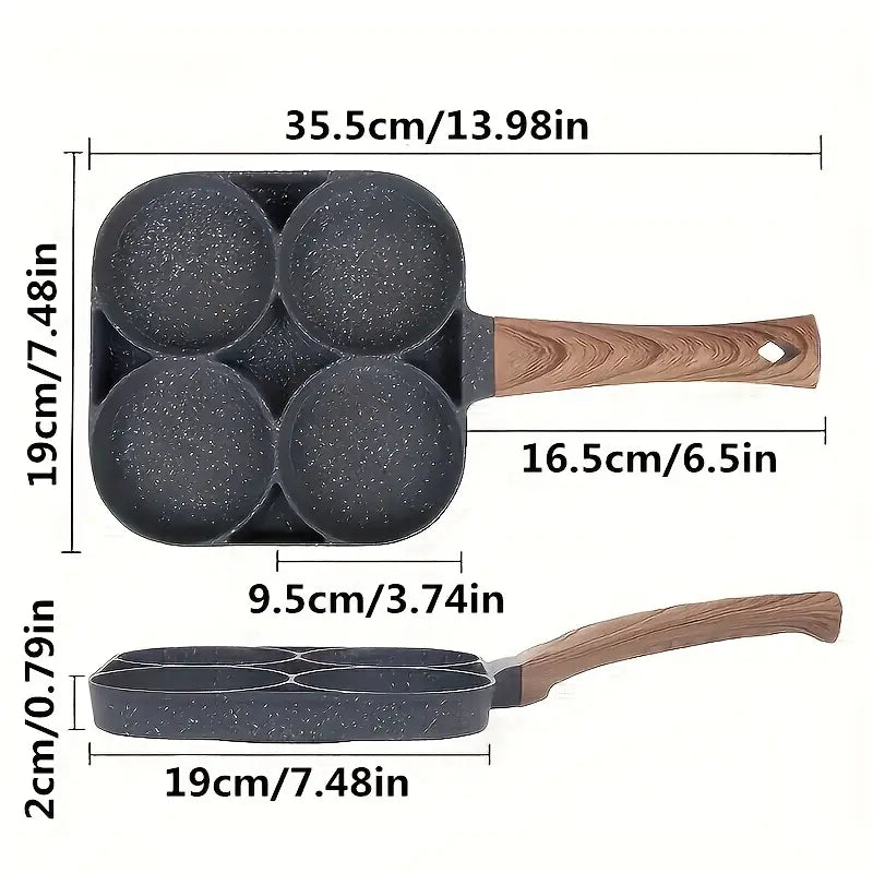 Non-Stick 4-Hole Frying Pan with Maifan Stone Coating – Perfect for Eggs & Pancakes, Induction Compatible