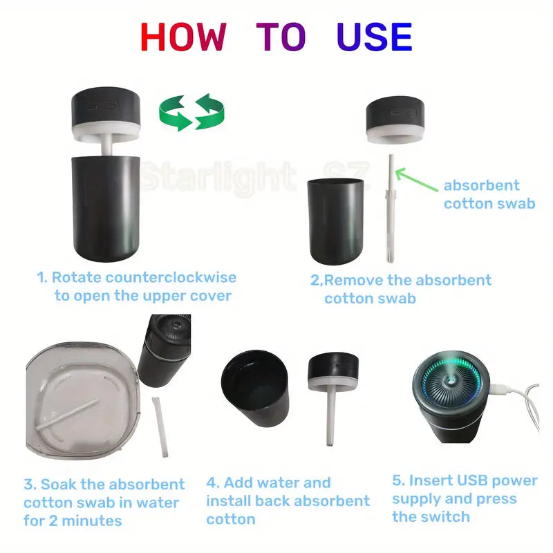 USB Aromatherapy Humidifier – Portable Diffuser with Colorful Atmosphere Lamp for Home, Office & Car