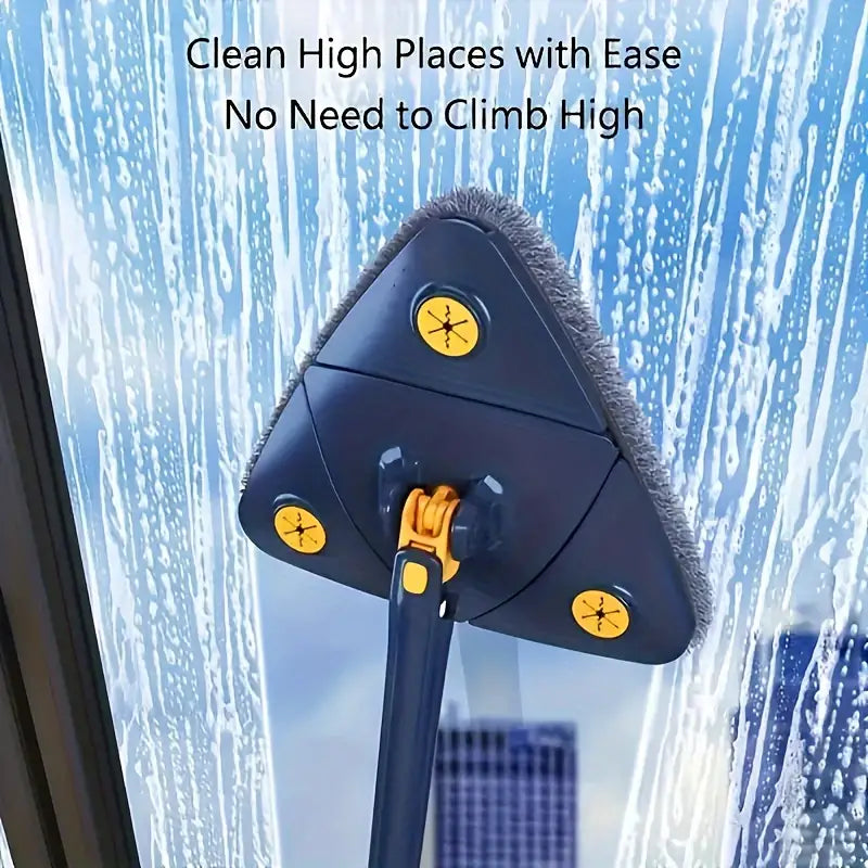 360° Rotating Triangle Cleaning Mop – Long Handle, Hands-Free Squeeze, Wet & Dry Dual-Use for Floors, Walls & Glass