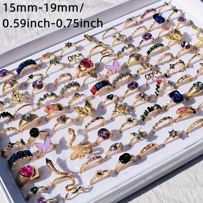 20pcs Colorful Rings for Women – Mixed Designs with Butterfly, Snake & Trendy Styles