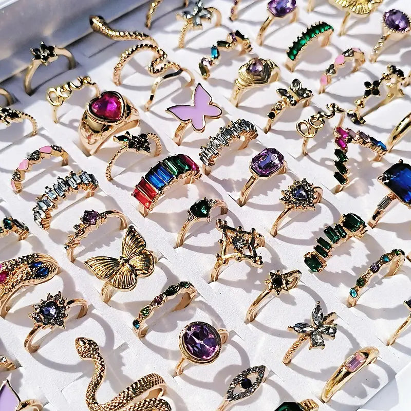 20pcs Colorful Rings for Women – Mixed Designs with Butterfly, Snake & Trendy Styles