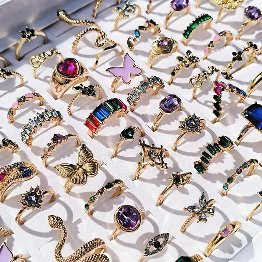 20pcs Colorful Rings for Women – Mixed Designs with Butterfly, Snake & Trendy Styles