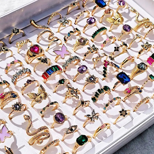 20pcs Colorful Rings for Women – Mixed Designs with Butterfly, Snake & Trendy Styles