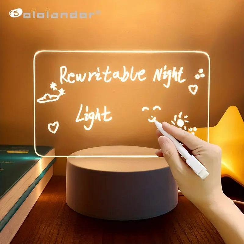 USB LED Night Light with Message Board – Touch Writing Surface, Warm Ambient Desk Lamp, Includes Marker