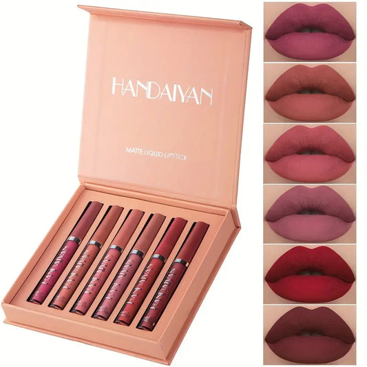 6pcs Matte Liquid Lipstick Set – Long-Lasting, Waterproof & Smudge-Proof in Pink, Purple & Red Shades