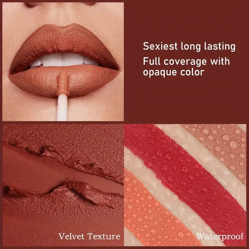6pcs Matte Liquid Lipstick Set – Long-Lasting, Waterproof & Smudge-Proof in Pink, Purple & Red Shades
