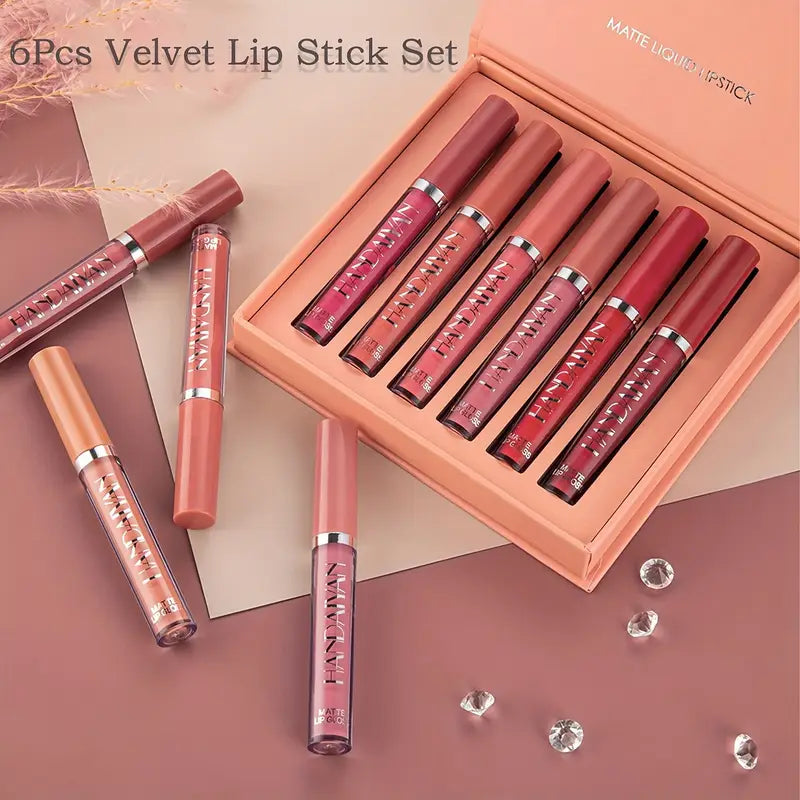 6pcs Matte Liquid Lipstick Set – Long-Lasting, Waterproof & Smudge-Proof in Pink, Purple & Red Shades