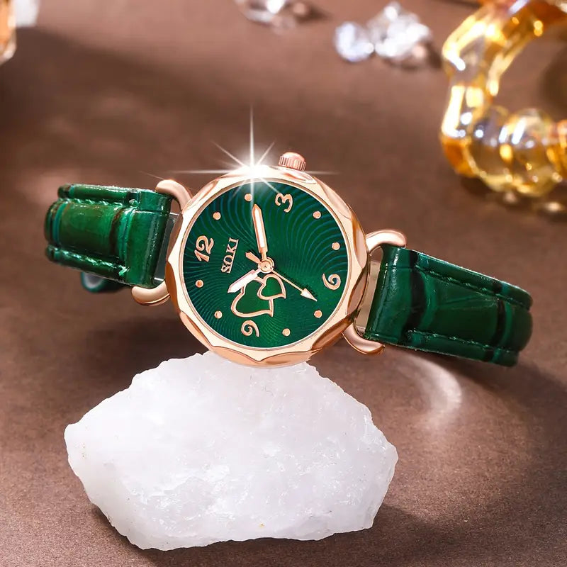6pcs Ladies Fashion Watch & Jewelry Set – Quartz Watch with Necklace, Earrings, Bracelet & Rings, Perfect Gift