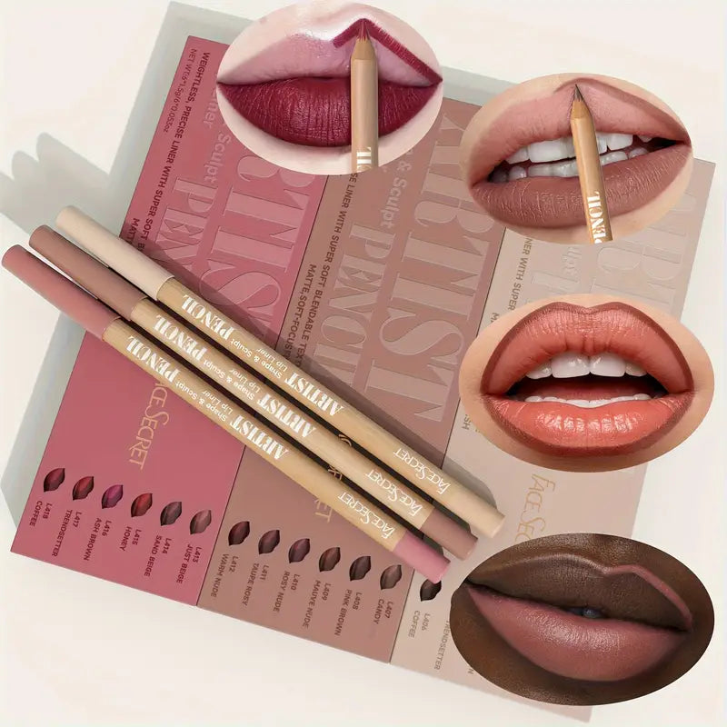 6pcs Nude Lip Liner Set – Waterproof, Long-Lasting Matte Finish, Easy to Apply & Smudge-Proof
