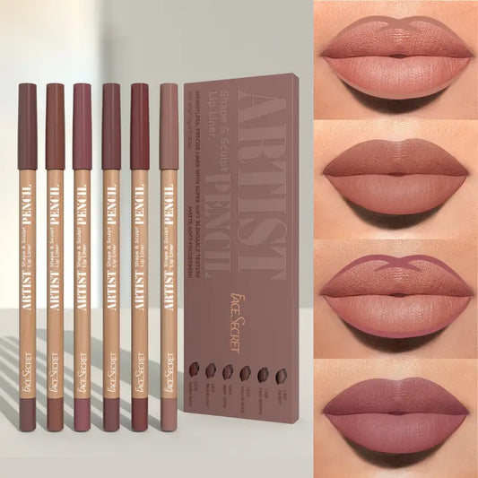 6pcs Nude Lip Liner Set – Waterproof, Long-Lasting Matte Finish, Easy to Apply & Smudge-Proof
