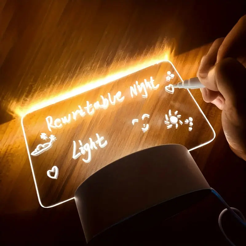 USB LED Night Light with Message Board – Touch Writing Surface, Warm Ambient Desk Lamp, Includes Marker