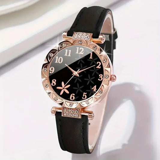 6pcs Women’s Watch Set – Casual Quartz Watches with Leather Straps & Bracelets, Perfect Gift for Mother