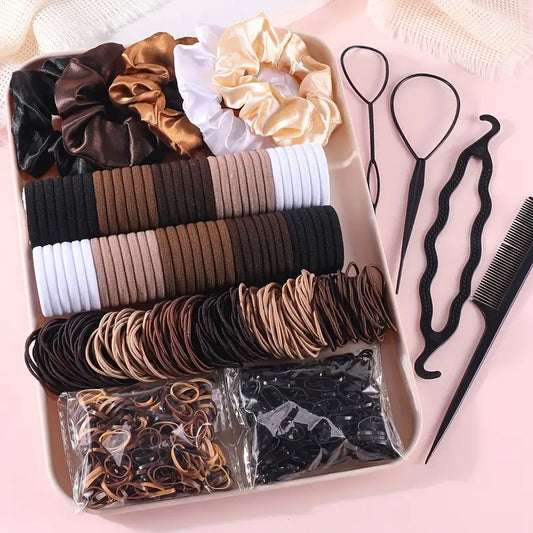 1109pcs Black Hair Accessories Set – Seamless Ponytail Holders, Minimalist Elastic Bands, All-Season Essentials