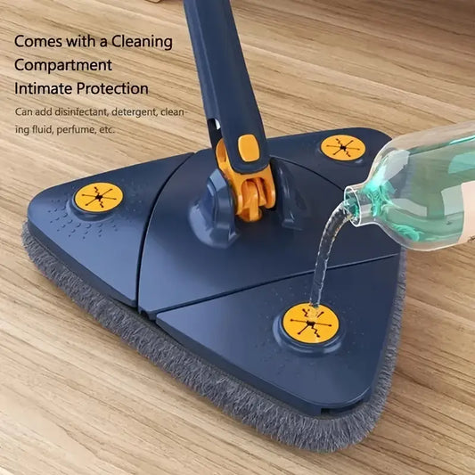 360° Rotating Triangle Cleaning Mop – Long Handle, Hands-Free Squeeze, Wet & Dry Dual-Use for Floors, Walls & Glass