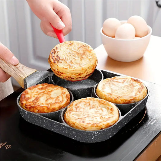 Non-Stick 4-Hole Frying Pan with Maifan Stone Coating – Perfect for Eggs & Pancakes, Induction Compatible