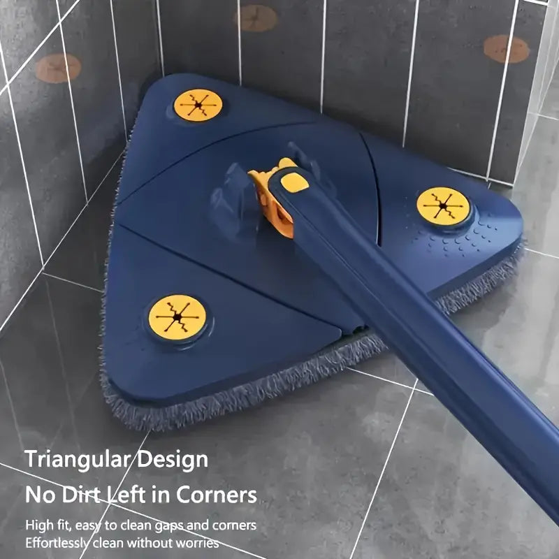 360° Rotating Triangle Cleaning Mop – Long Handle, Hands-Free Squeeze, Wet & Dry Dual-Use for Floors, Walls & Glass