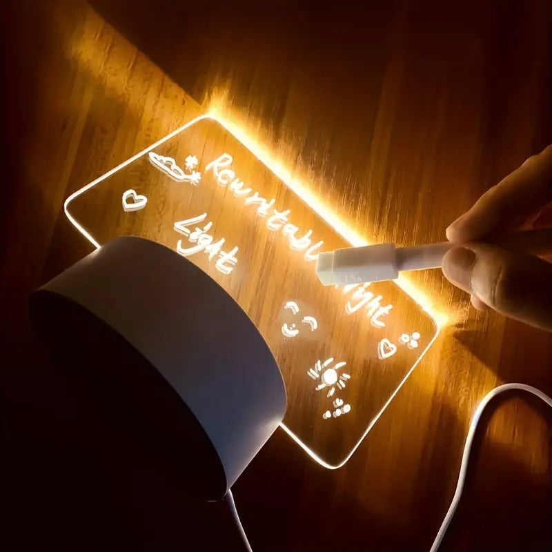 USB LED Night Light with Message Board – Touch Writing Surface, Warm Ambient Desk Lamp, Includes Marker