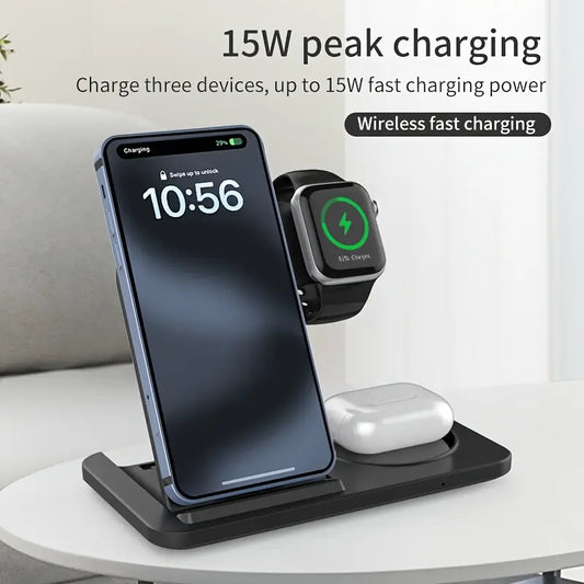 3-in-1 Wireless Charging Station – Fast Charger for iPhone 8–16, Apple Watch & AirPods, Perfect Gift