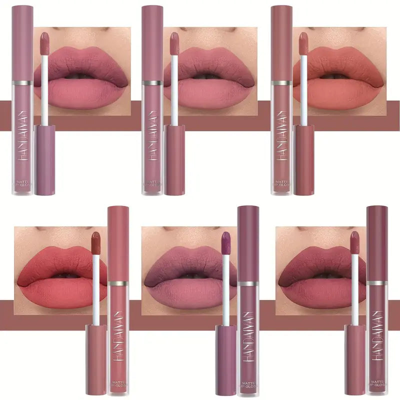 6pcs Matte Liquid Lipstick Set – Long-Lasting, Waterproof & Smudge-Proof in Pink, Purple & Red Shades