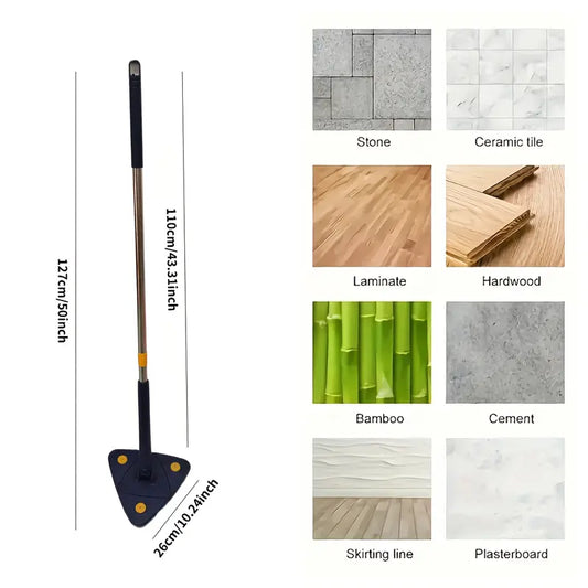 360° Rotating Triangle Cleaning Mop – Long Handle, Hands-Free Squeeze, Wet & Dry Dual-Use for Floors, Walls & Glass